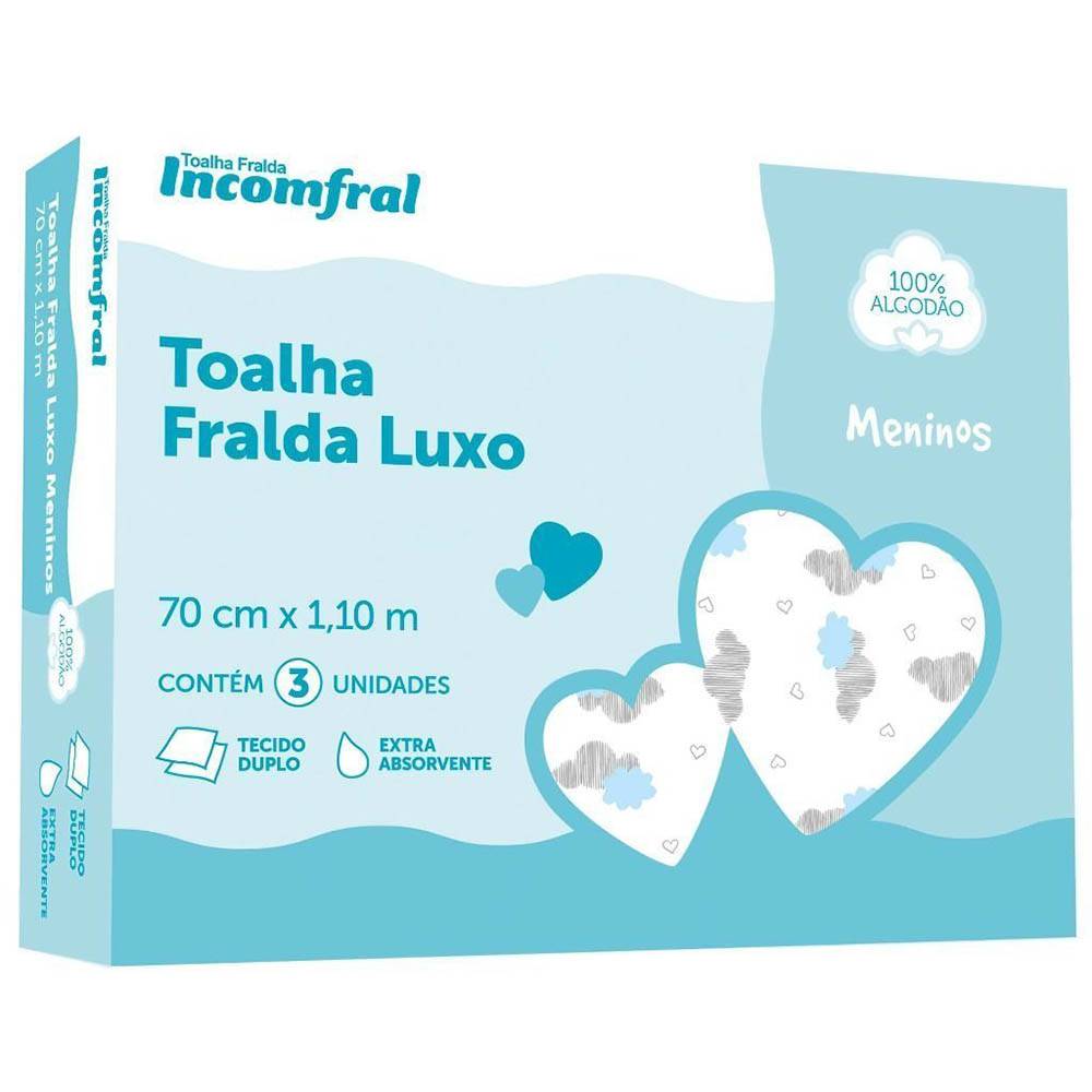 Toalha Fralda Luxo Estampada Menino Caixa com 03 unidades - Incomfral