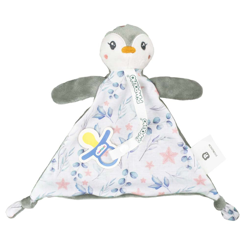 Naninha Bebê C/ Prendedor de Chupeta Soft Cinza/Pinguim - Pimpolho