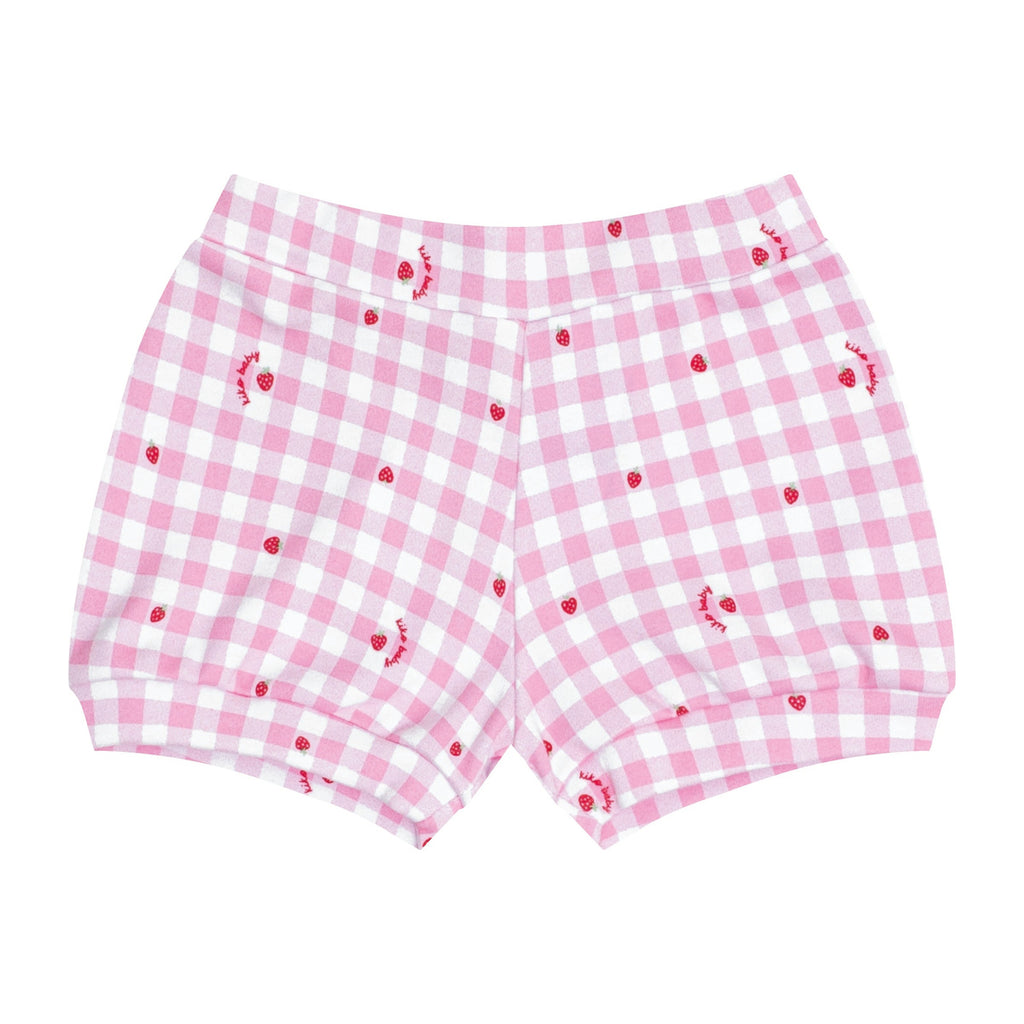 Short Bebê Menina em Suedine Xadrez Morangos - Kiko Baby