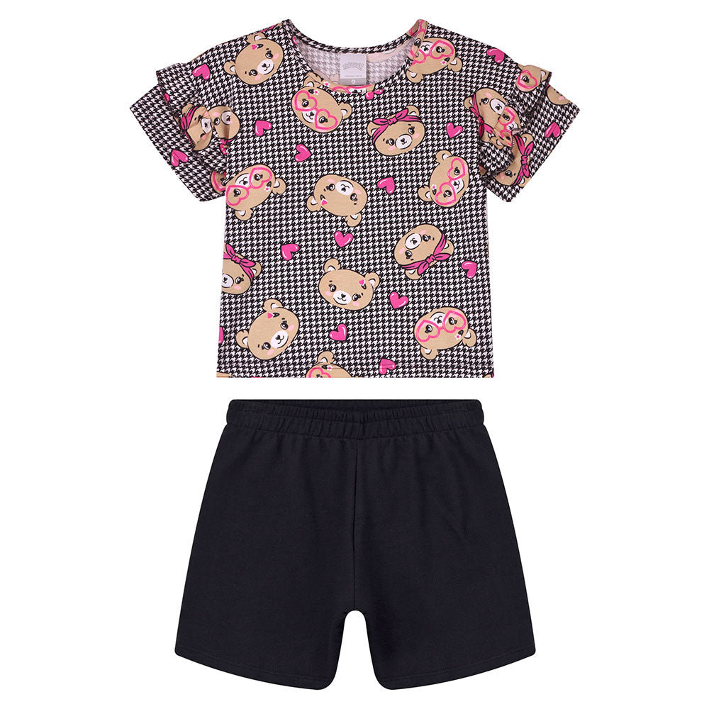 Conjunto Infantil Menina Blusa Ursos e Short - Alakazoo