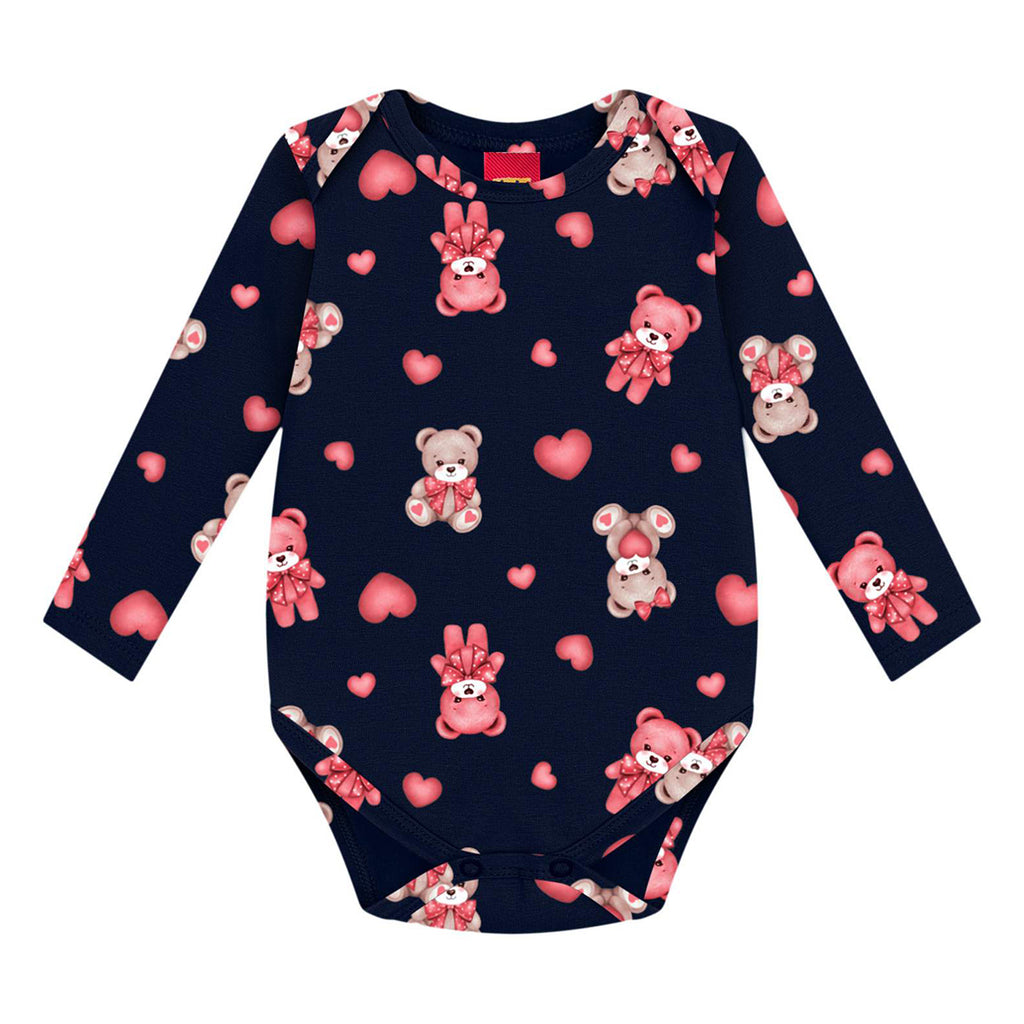 Body Manga Longa Bebê Menina em Cotton Ursos - Kyly