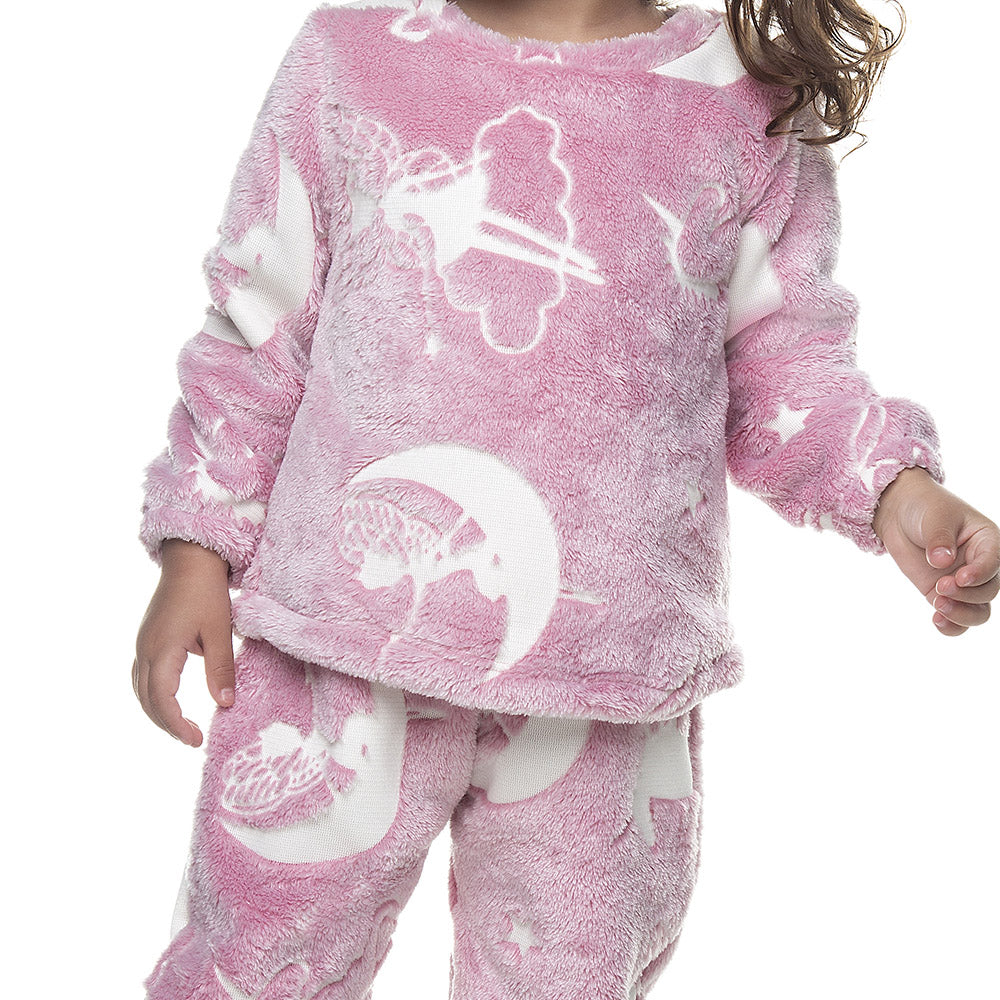 Pijama Infantil Menina em Fleece Brilha no Escuro - Have Fun