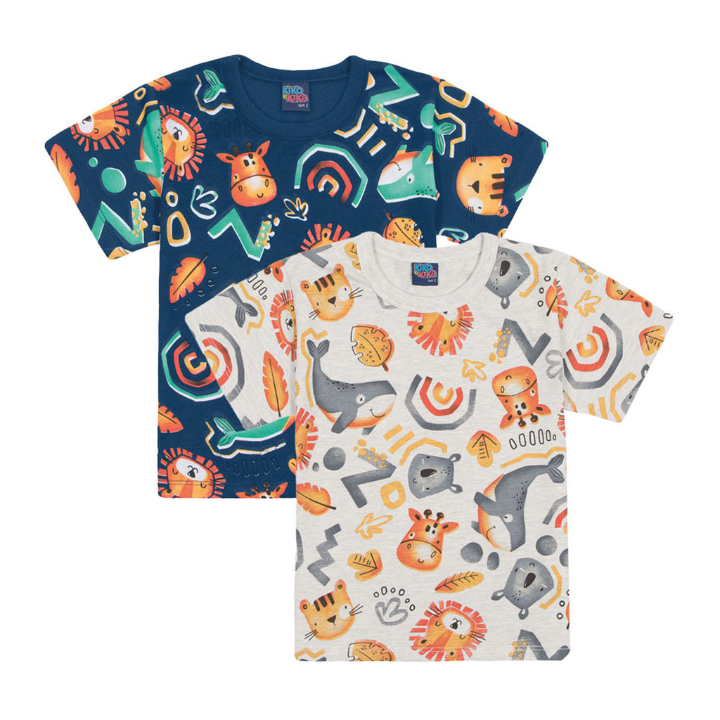 Camiseta Infantil Meia Malha Bichinhos - Kiko e Kika