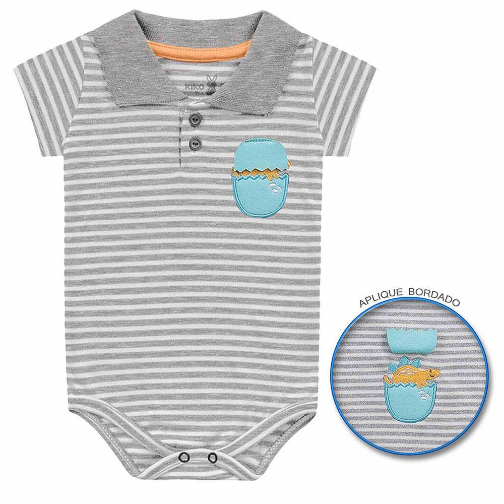 Body Polo em Suedine Com Aplique Bordado Dino - Kiko Baby