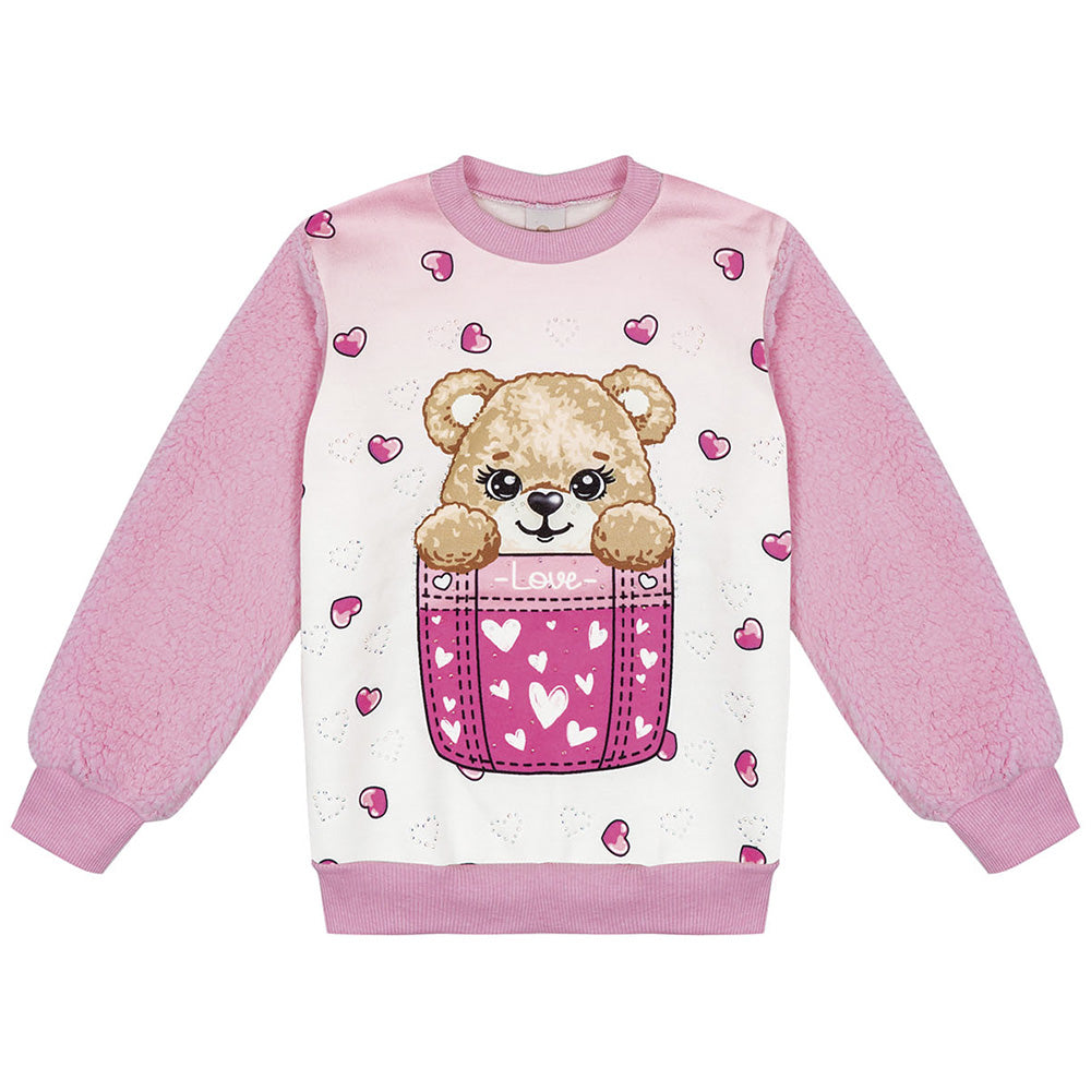 Blusão Menina Moletom e Pelo Carneirinho Ursinho - Abrange