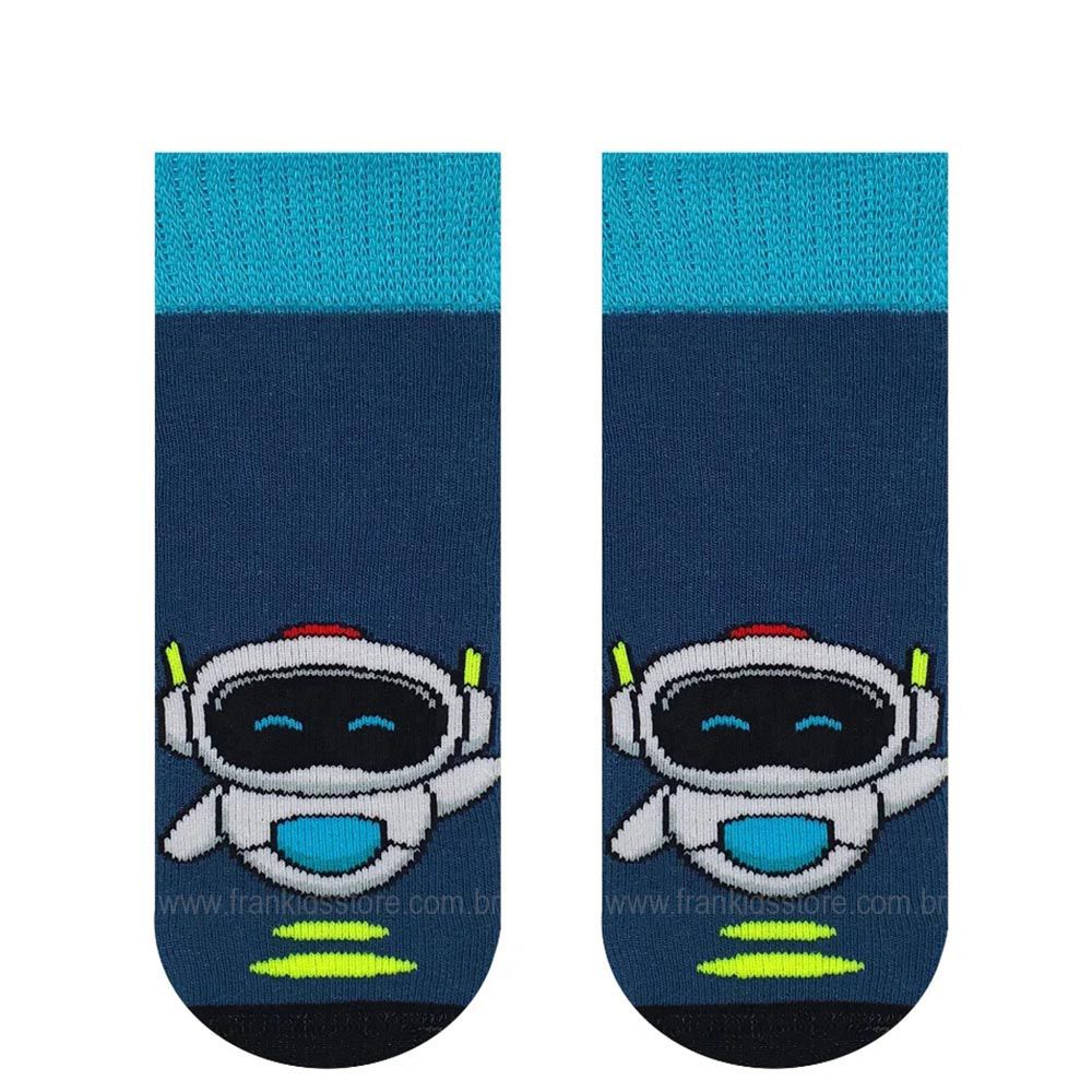 Meia Atoalhada Bebê Menino Marinho Robô - Selene