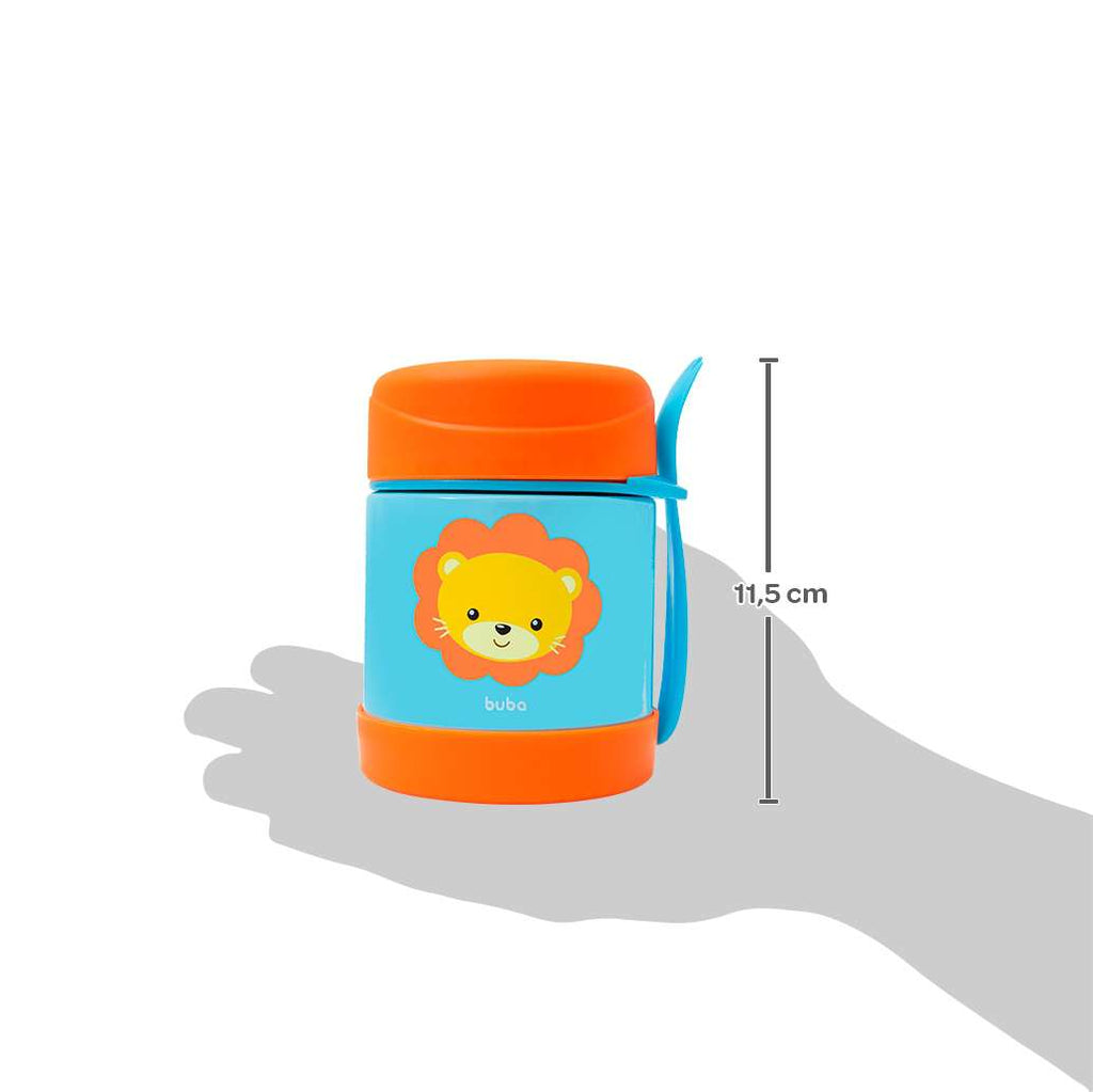 Pote Térmico Infantil Inox Com Garfo Animal Fun Leão - Buba