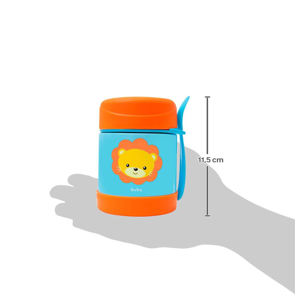 Pote Térmico Infantil Inox Com Garfo Animal Fun Leão - Buba