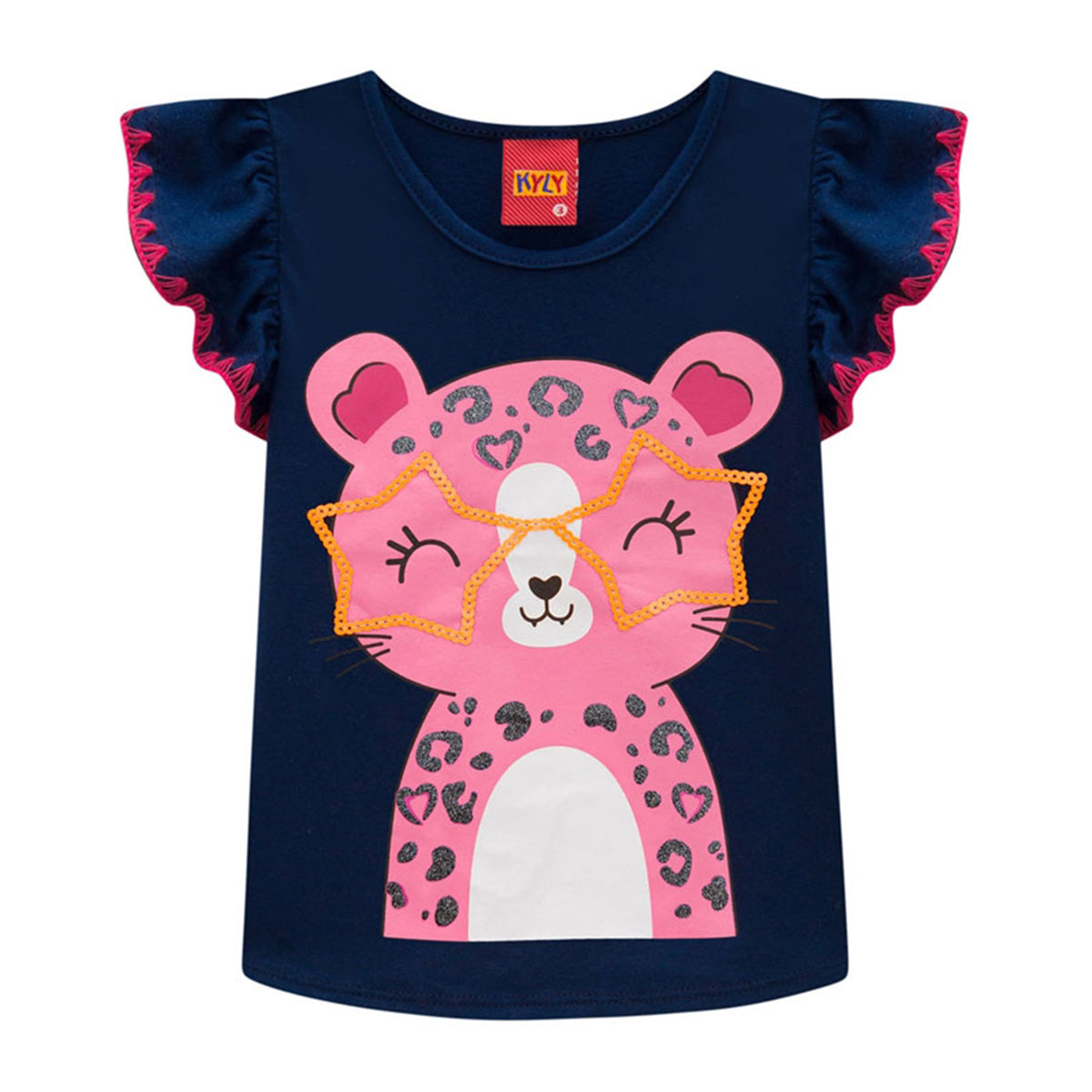 Blusa Manga Curta Infantil Oncinha de Óculos - Kyly