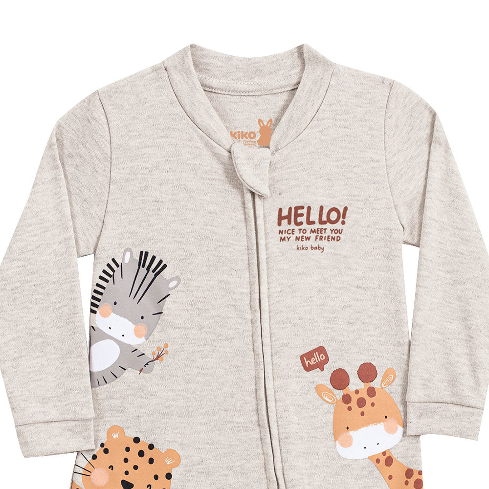 Macacão Bebê Menino em Suedine C/ Zíper Safári - Kiko Baby