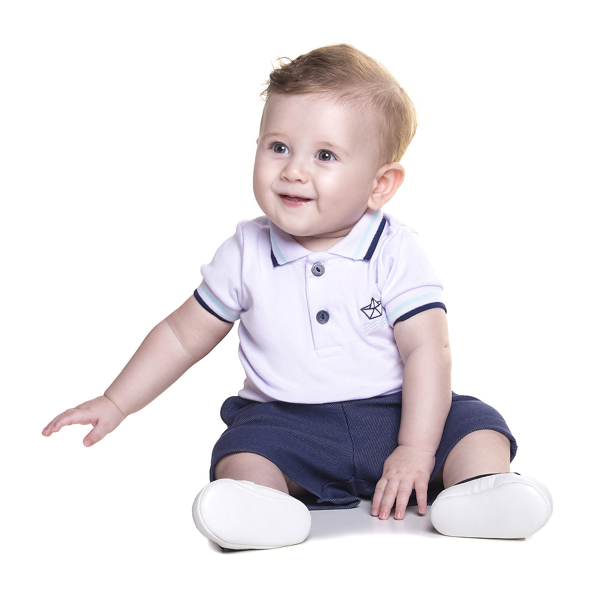 Conjunto Bebê Body Polo e Bermuda Molecotton Denim - Have Fun
