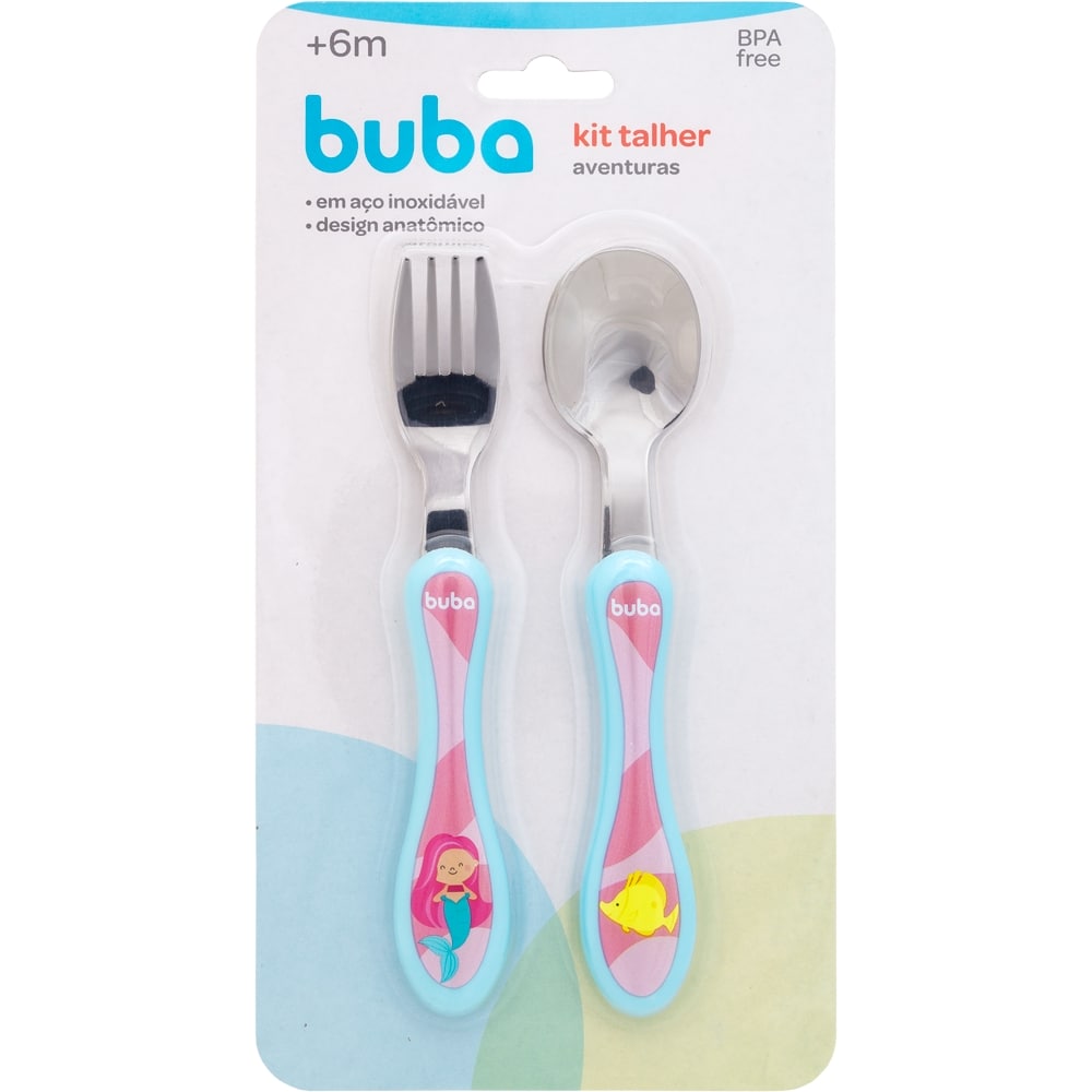 Kit Talher Para Bebê Colher e Garfo Aventuras Sereia - Buba