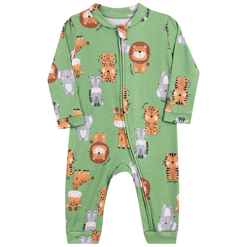 Macacão Bebê Menino em Suedine C/ Zíper Safári - Kiko Baby