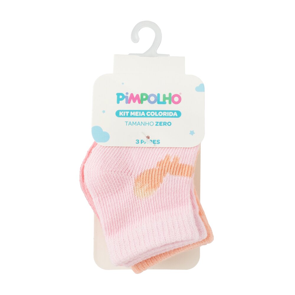 Kit 3 Pares Meia Cano Médio Bebê Menina Zero Raposa - Pimpolho