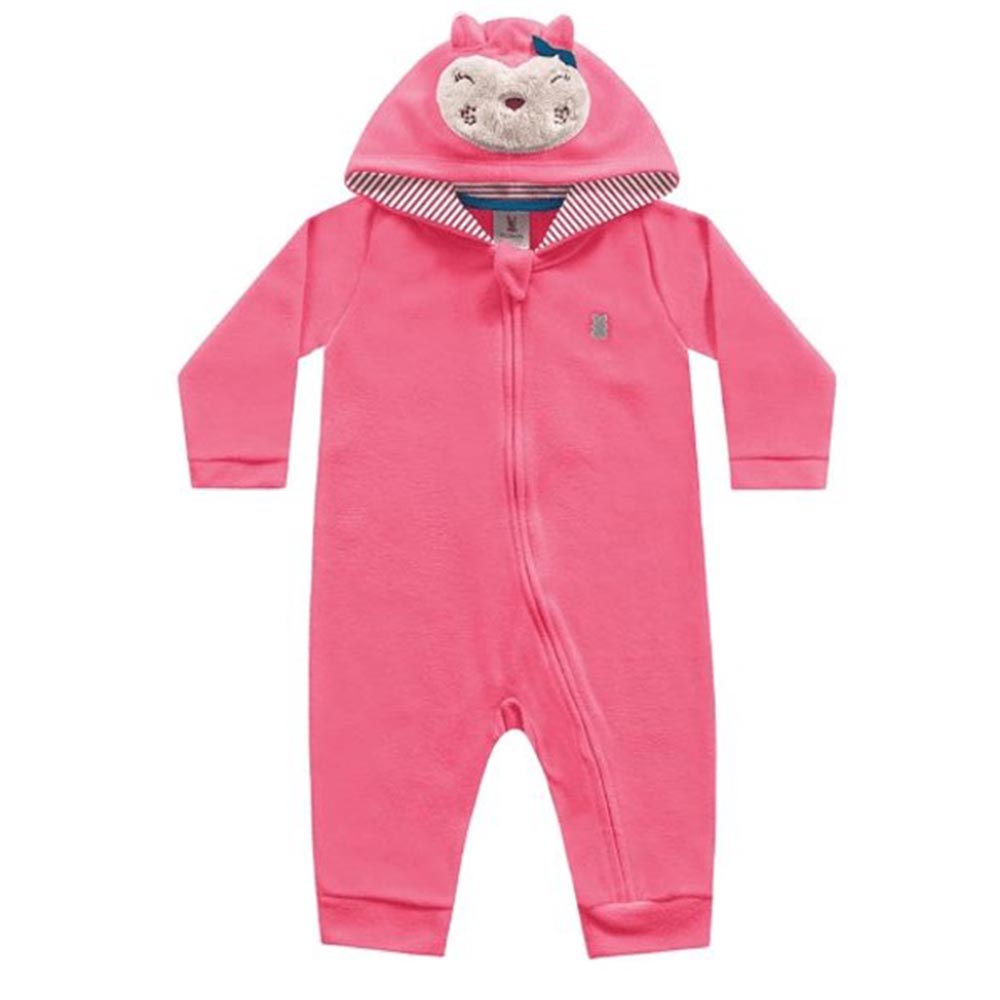 Macacão Com Capuz em Soft Rosa - Kiko Baby