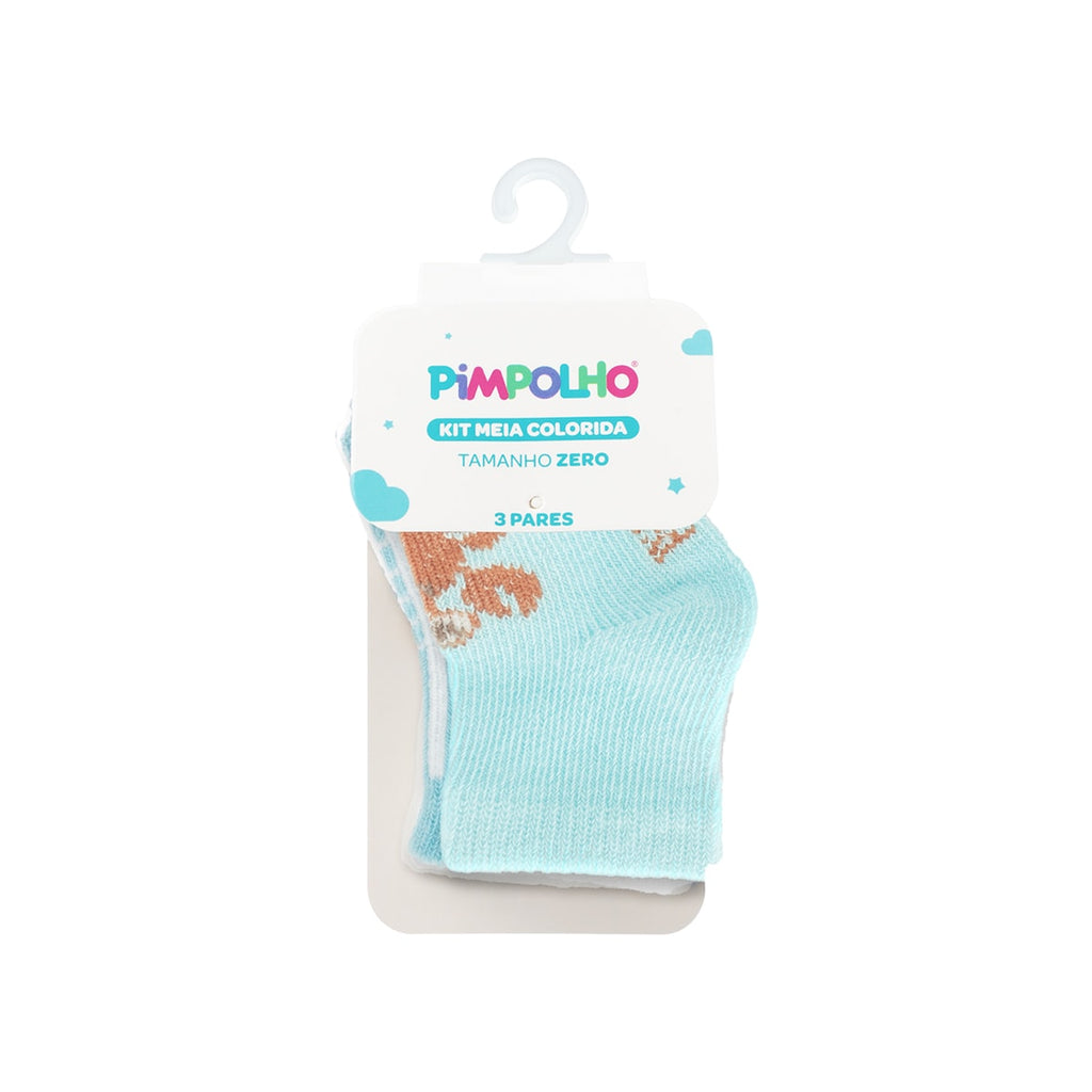 Kit 3 Pares Meia Cano Médio Bebê Menino Zero Caranguejo - Pimpolho
