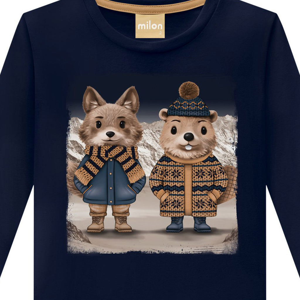 Camiseta Infantil Menino Manga Longa Bichinhos - Milon