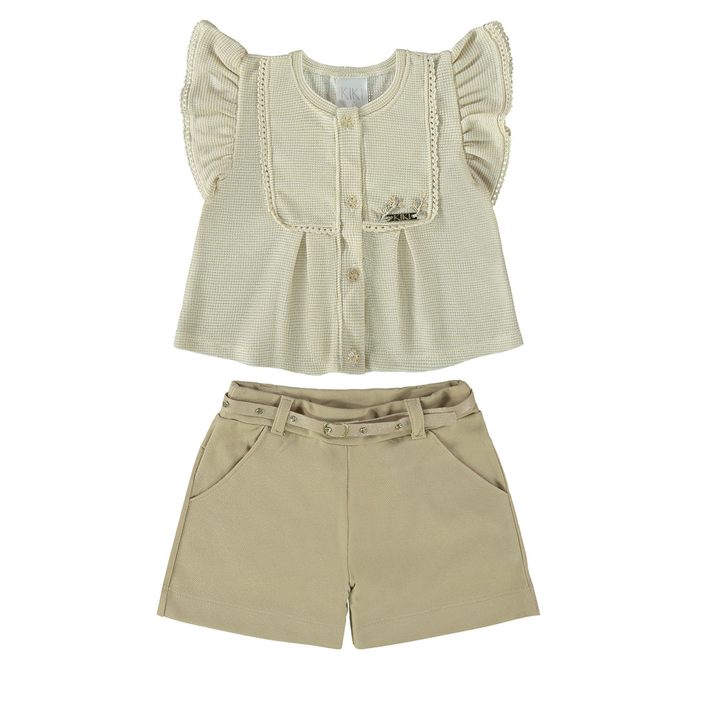 Conjunto Infantil Blusa Brilho e Shorts Jacquard - Kiki Xodó