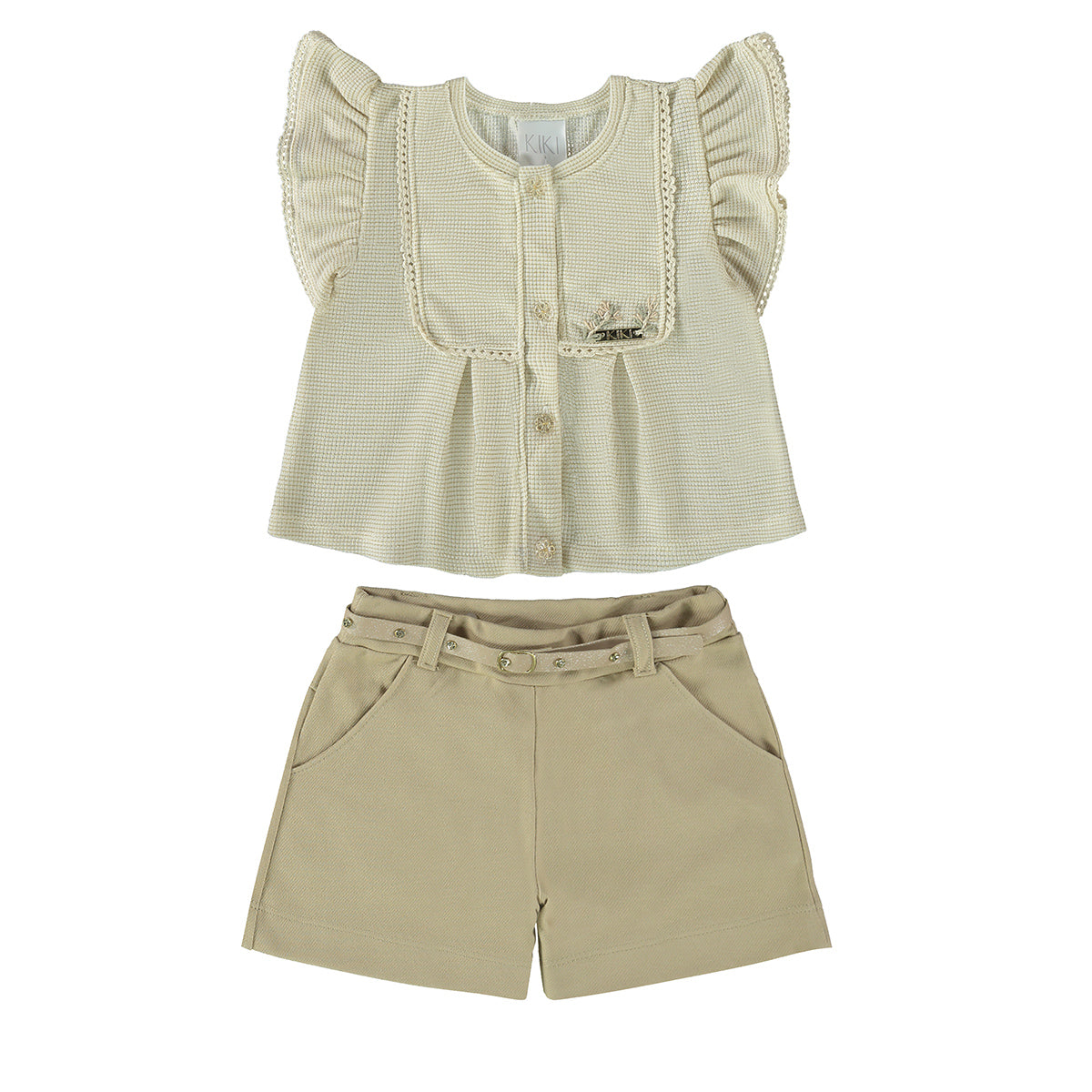 Conjunto Infantil Blusa Brilho e Shorts Jacquard - Kiki Xodó
