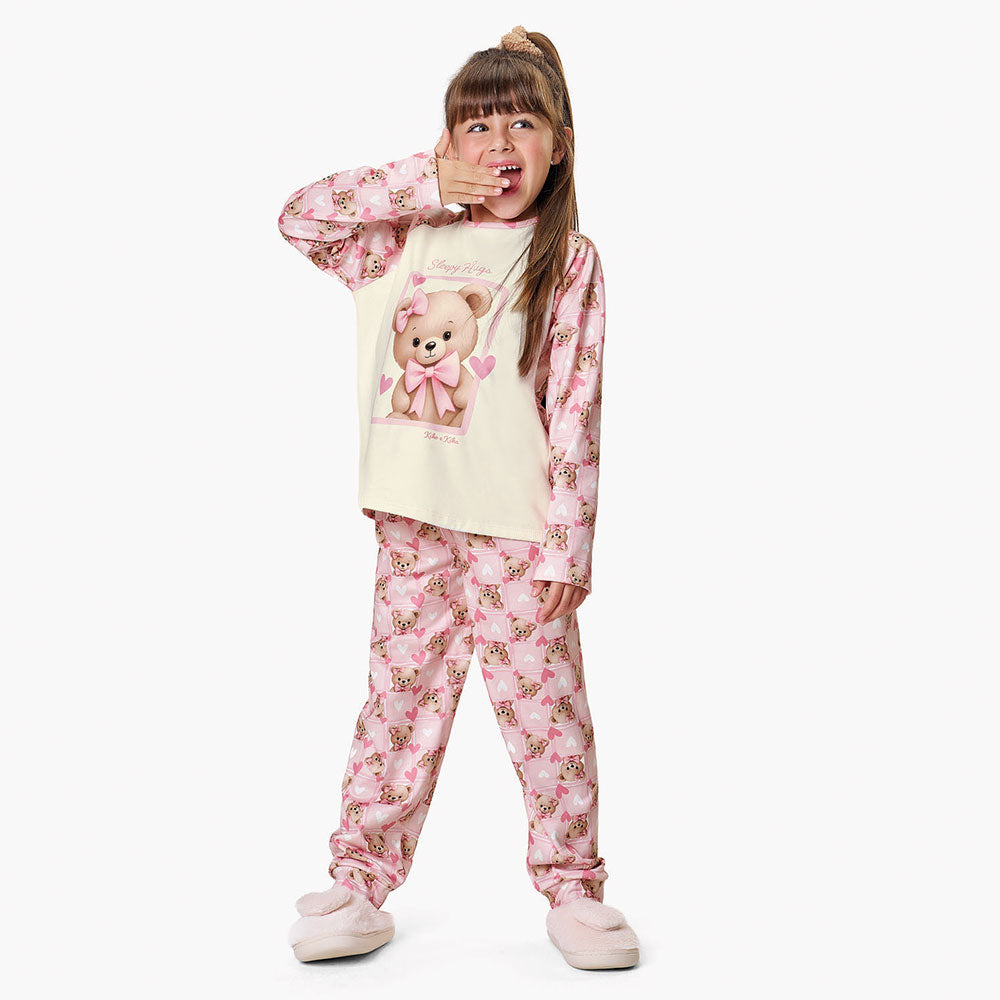 Pijama Infantil Menina Malha Térmica Ursinha - Kiko e Kika