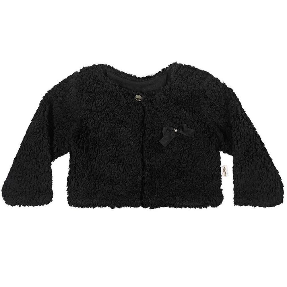 Casaco / Bolero em Pelo e Meia Malha Penteada Preto - Elian