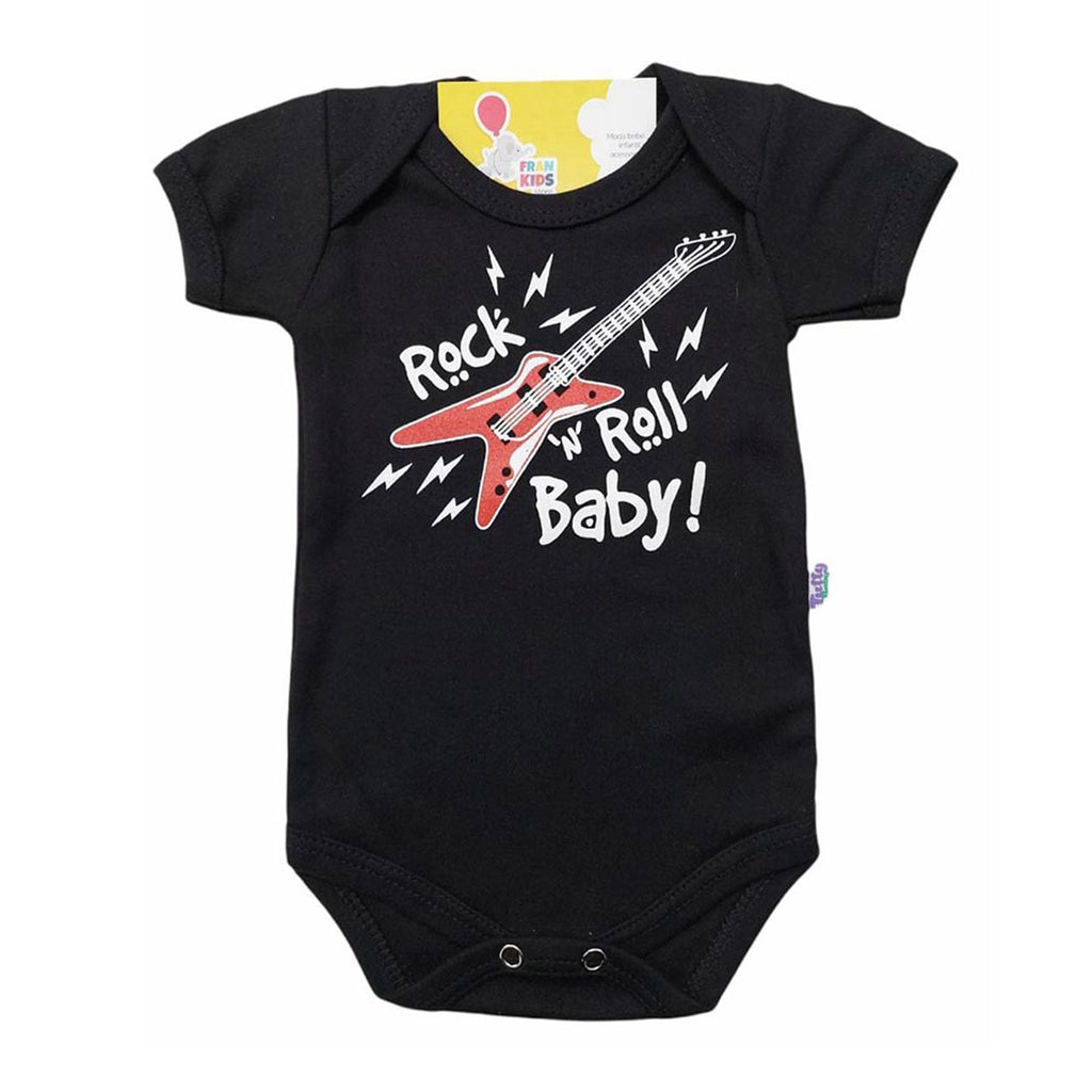 Body Manga Curta Bebê Unissex Rock Roll Baby