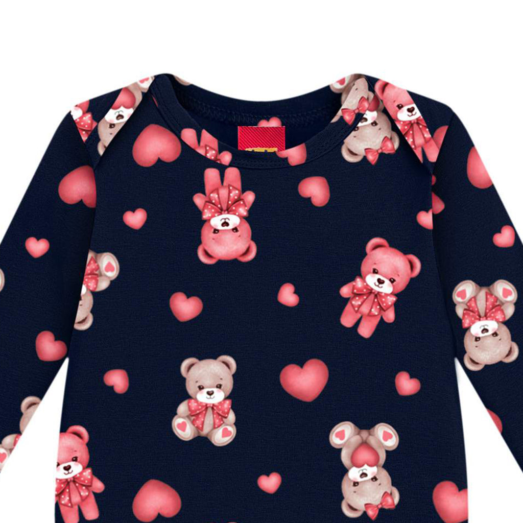 Body Manga Longa Bebê Menina em Cotton Ursos - Kyly
