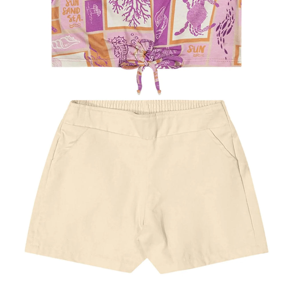 Conjunto Infantil Menina Verão Blusa e Short Sarja - Elian