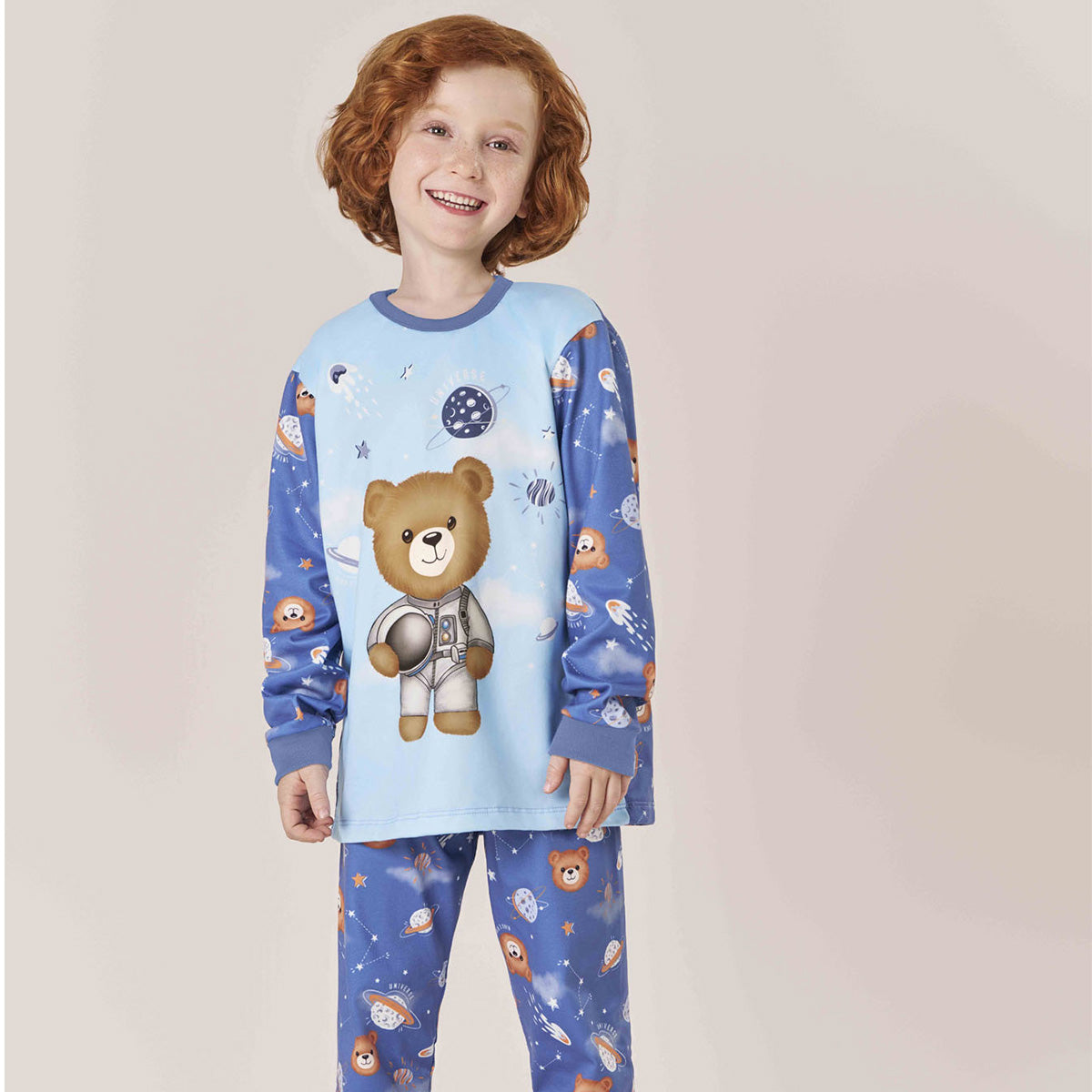 Pijama Infantil Menino em Malha Peluciada Urso - Kiko e Kika