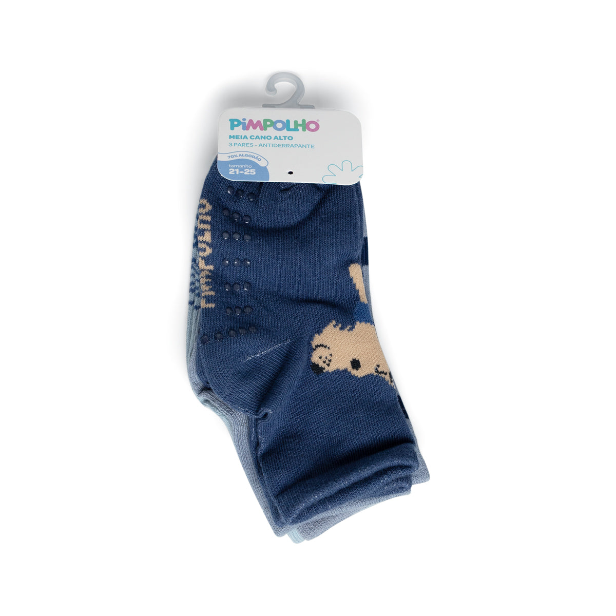 Kit 3 Pares Meia Antiderrapante Menino 21-25 Cão - Pimpolho