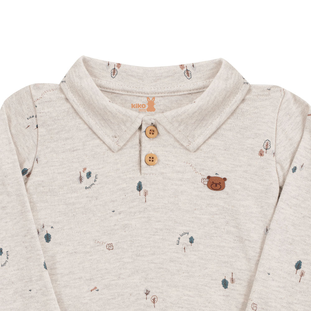 Body Manga Longa Bebê Menino Gola Polo Urso - Kiko Baby