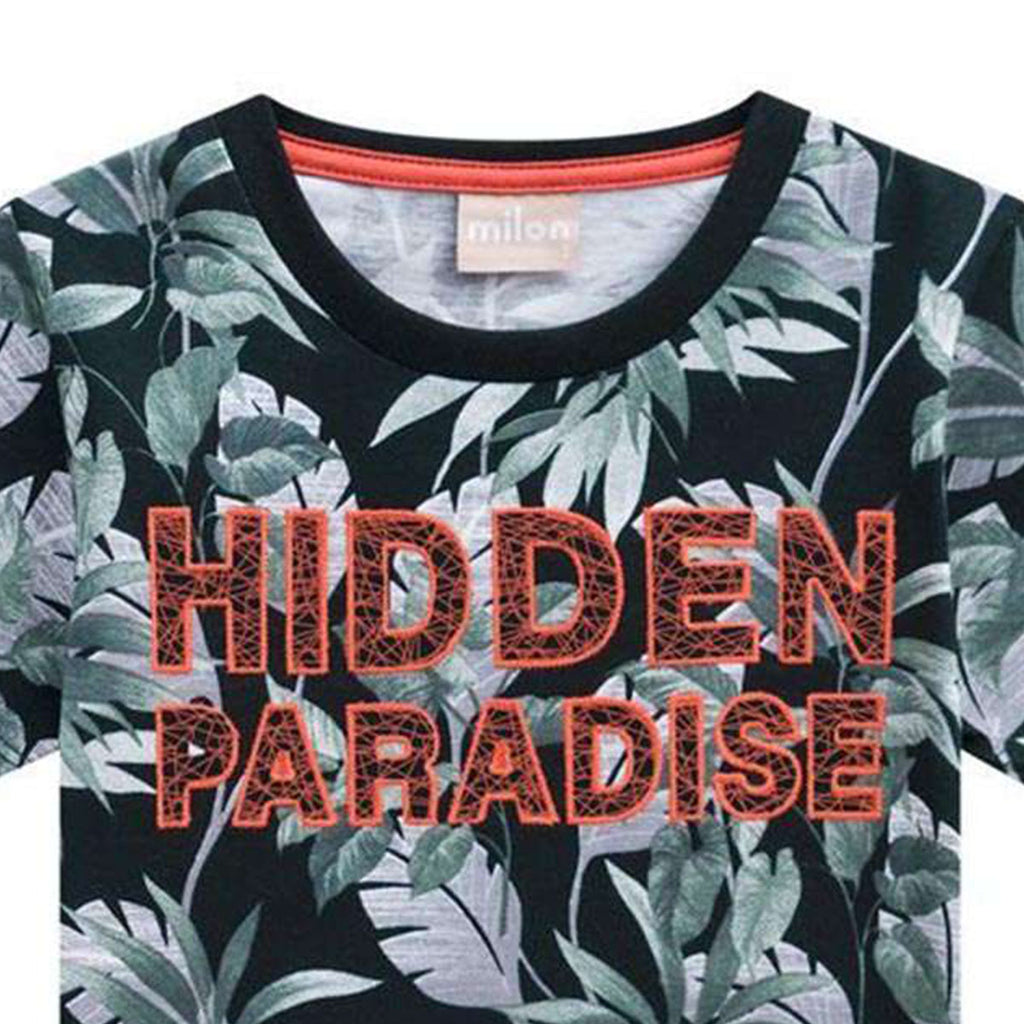 Camiseta Infantil Masculina Preta Folhagens - Milon