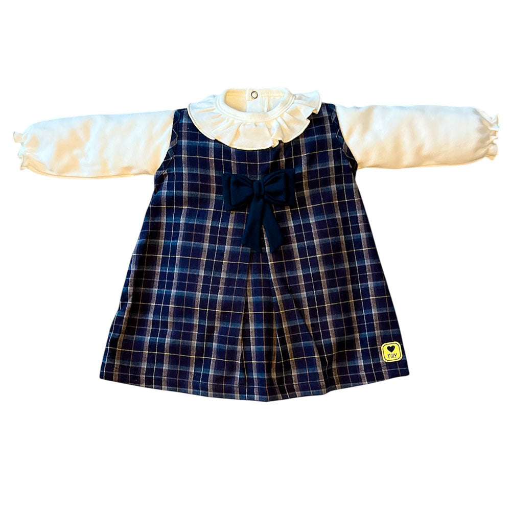 Vestido Bebê Xadrez e Body Manga Longa Com Gola - Tilly Baby