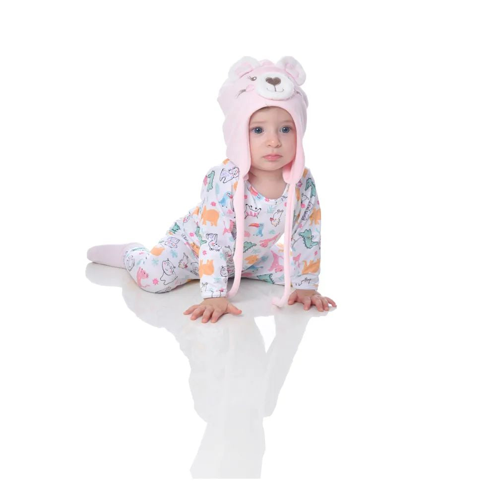 Touca Plush Bordada Com Protetor de Orelha Ursinha - Everly