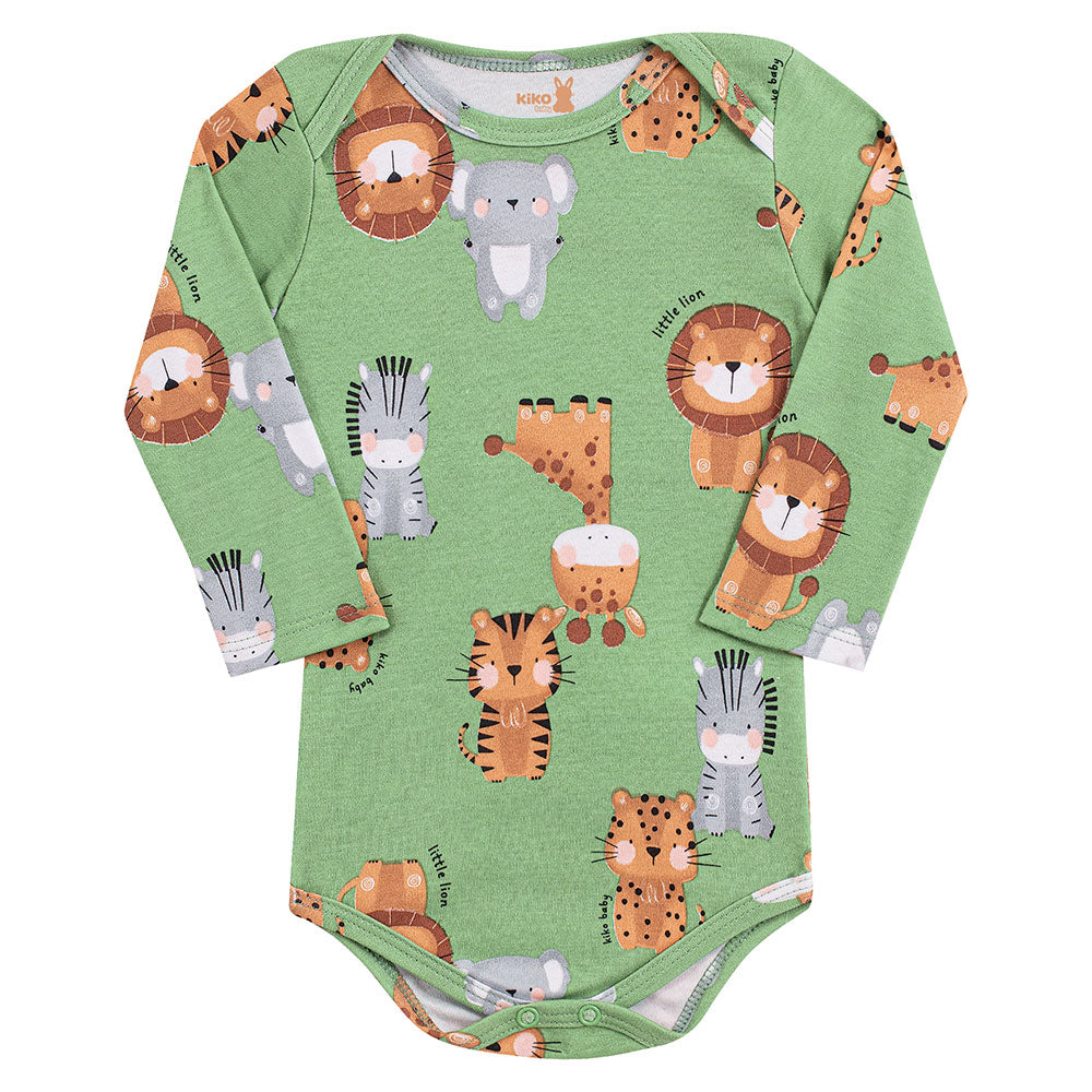 Body Manga Longa Bebê Menino Verde Safári - Kiko Baby