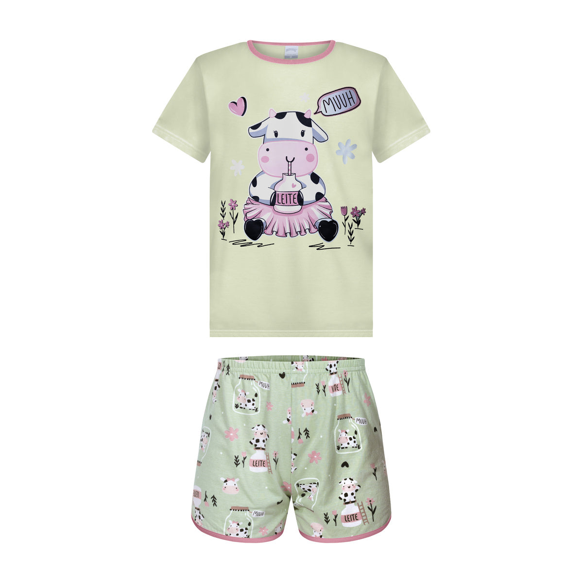Pijama Infantil Menina Meia Malha Vaquinha - Alakazoo