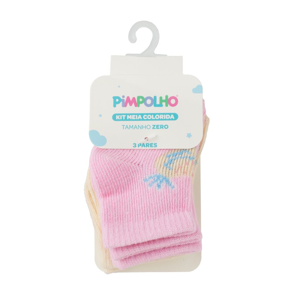 Kit 3 Pares Meia Cano Médio Bebê Menina Zero Abstrato - Pimpolho