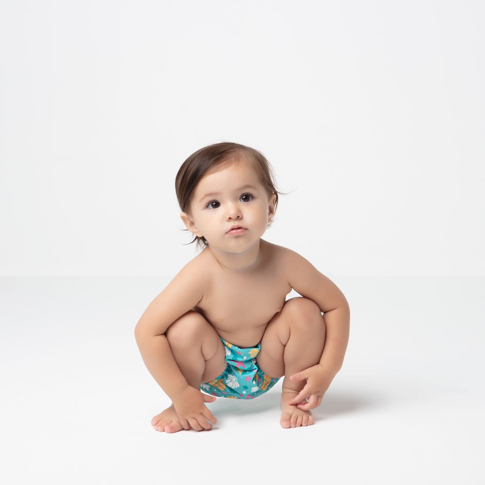 Biquini de Banho Com Fralda Reutilizável Praia Piscina Conchas - Buba