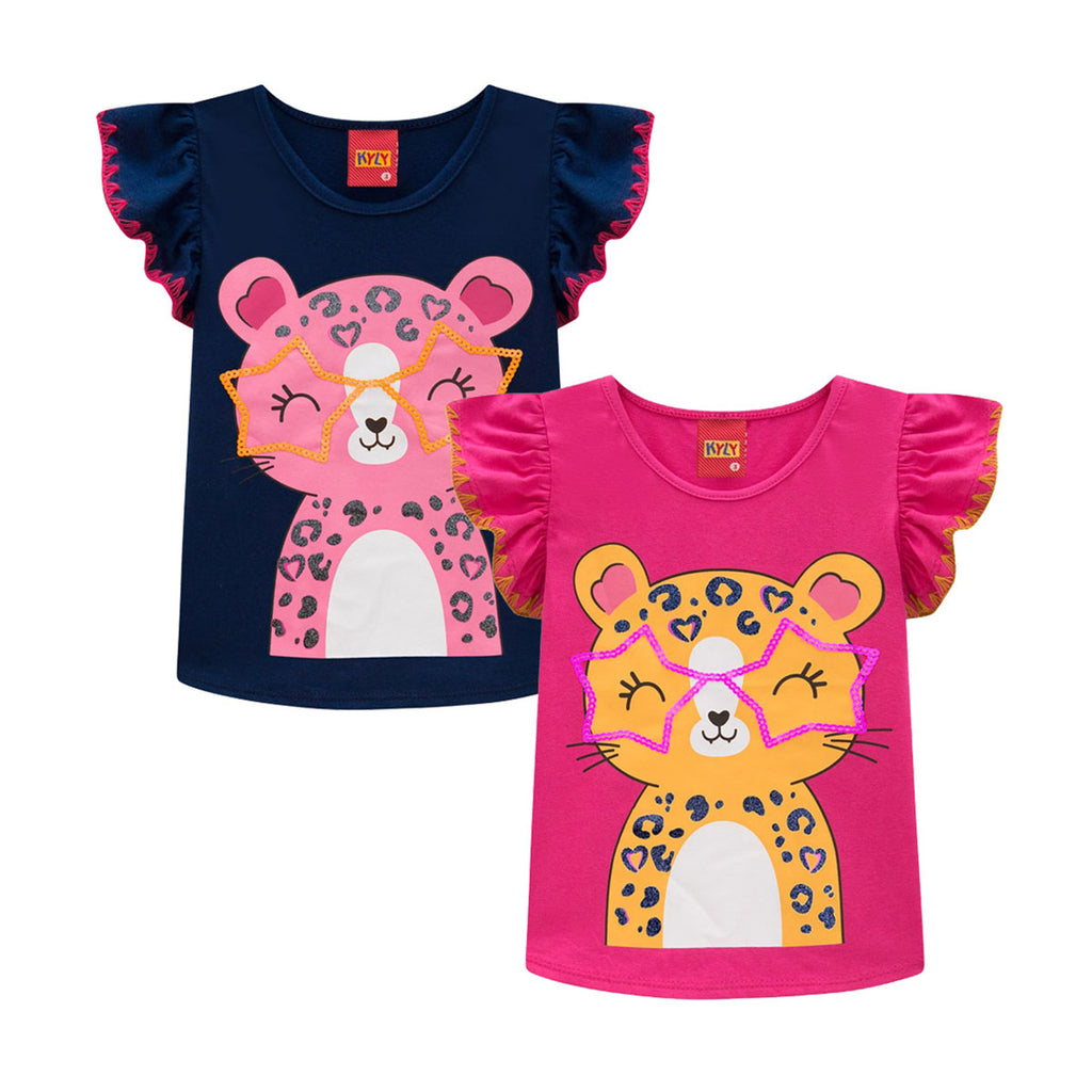Blusa Manga Curta Infantil Oncinha de Óculos - Kyly