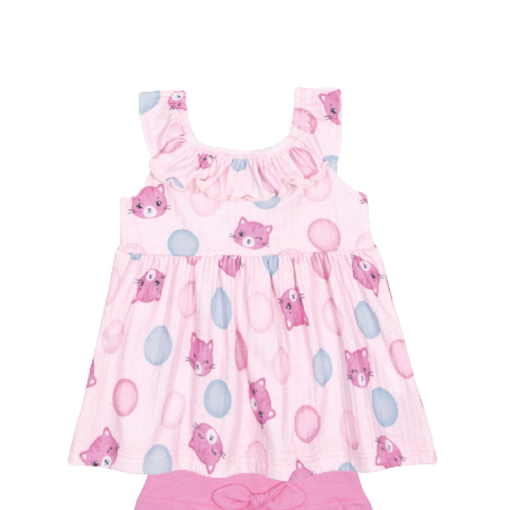 Conjunto Bebê Menina Blusa Gatos e Short - Kiko e Kika