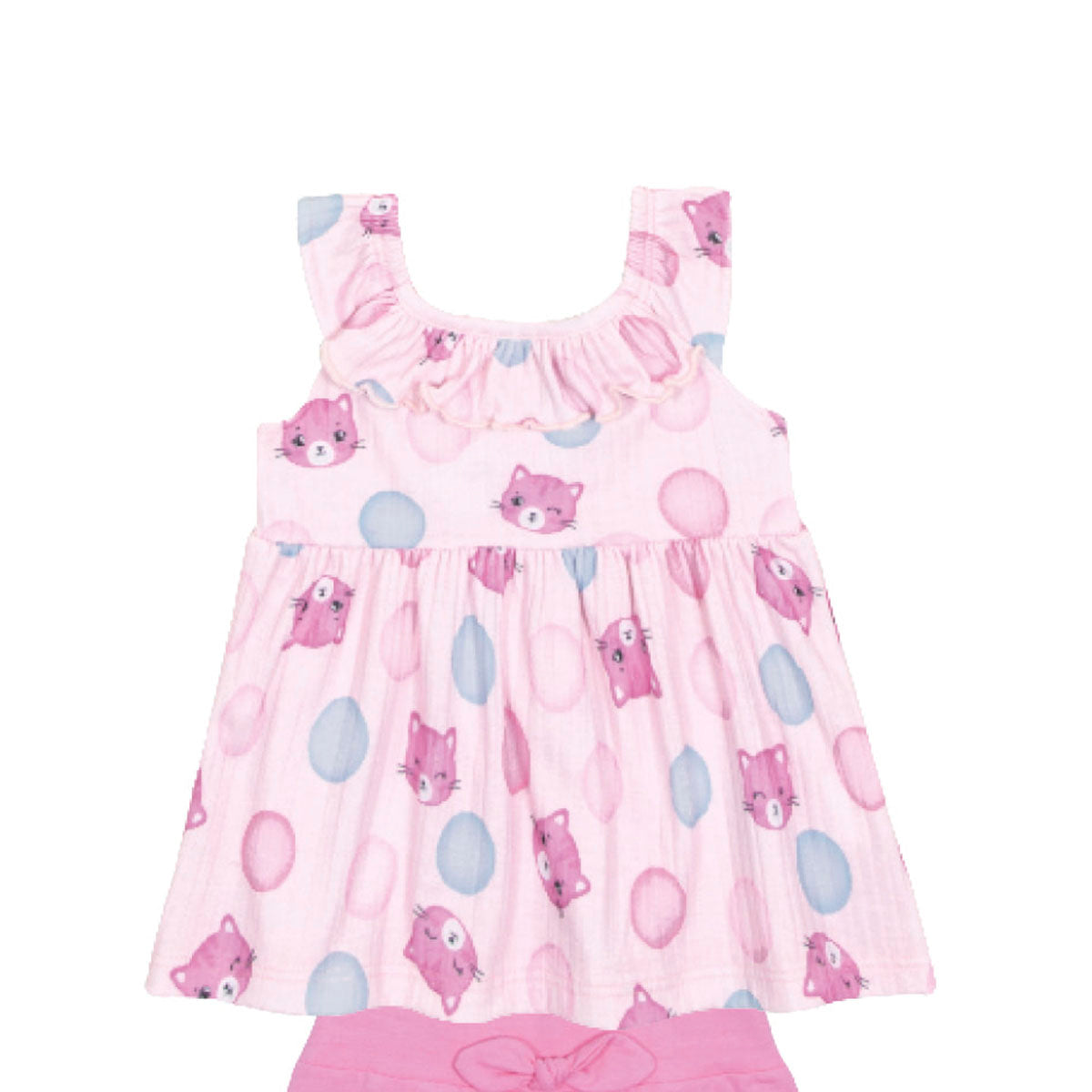 Conjunto Bebê Menina Blusa Gatos e Short - Kiko e Kika