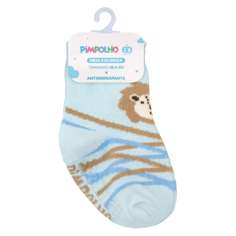 Meia Antiderrapante Bebê Menino 16-20 Leão - Pimpolho