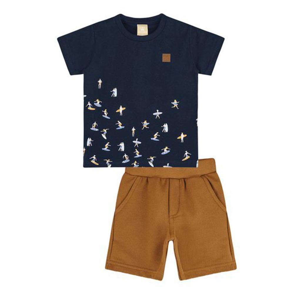 Conjunto Camiseta em Meia Malha e Bermuda em Moletom - Colorittá