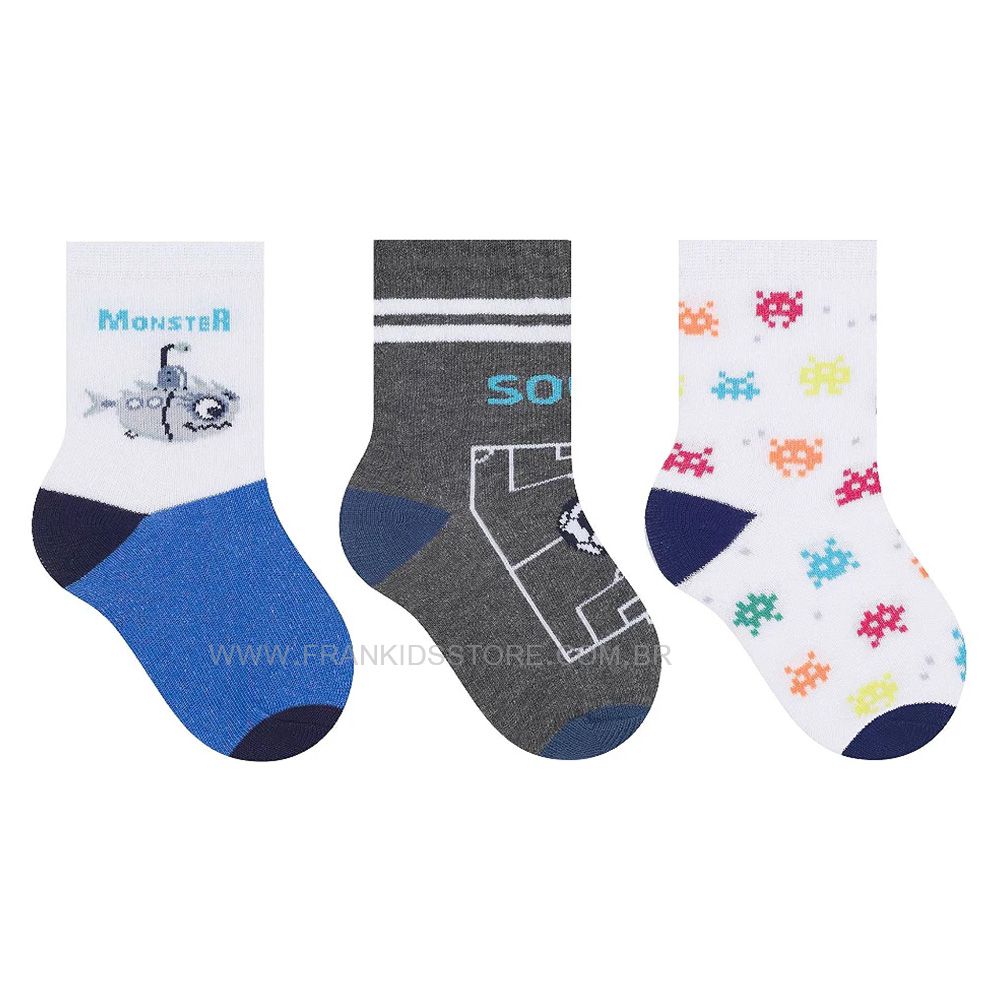 Kit 3 Pares Meia Cano Médio Bebê Menino Futebol - Selene