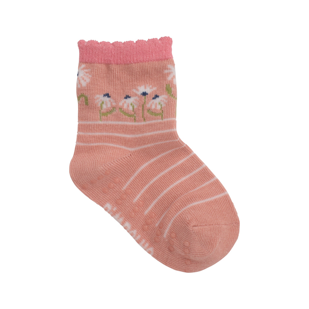 Kit 3 Pares Meia Antiderrapante Menina 21-25 Flores - Pimpolho