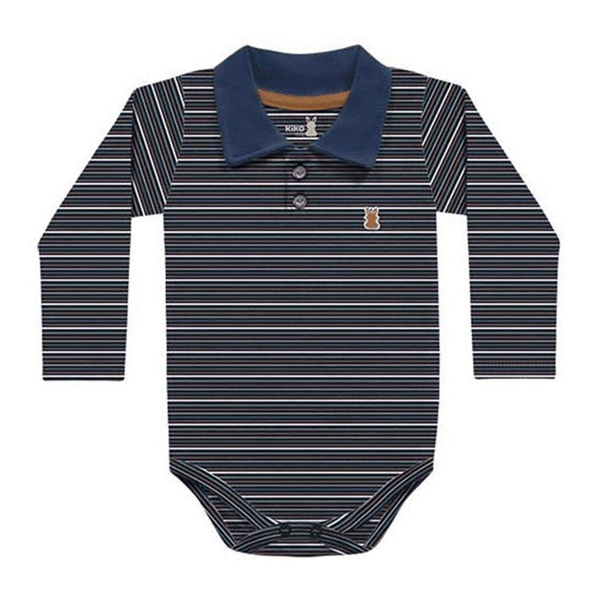 Body Manga Longa Bebê Menino Gola Polo Listrado - Kiko Baby