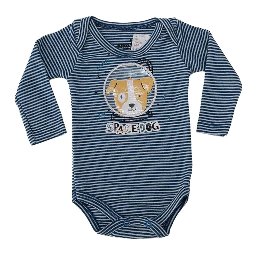 Body Manga Longa Bebê Menino Space Dog Marinho - Kiko Baby