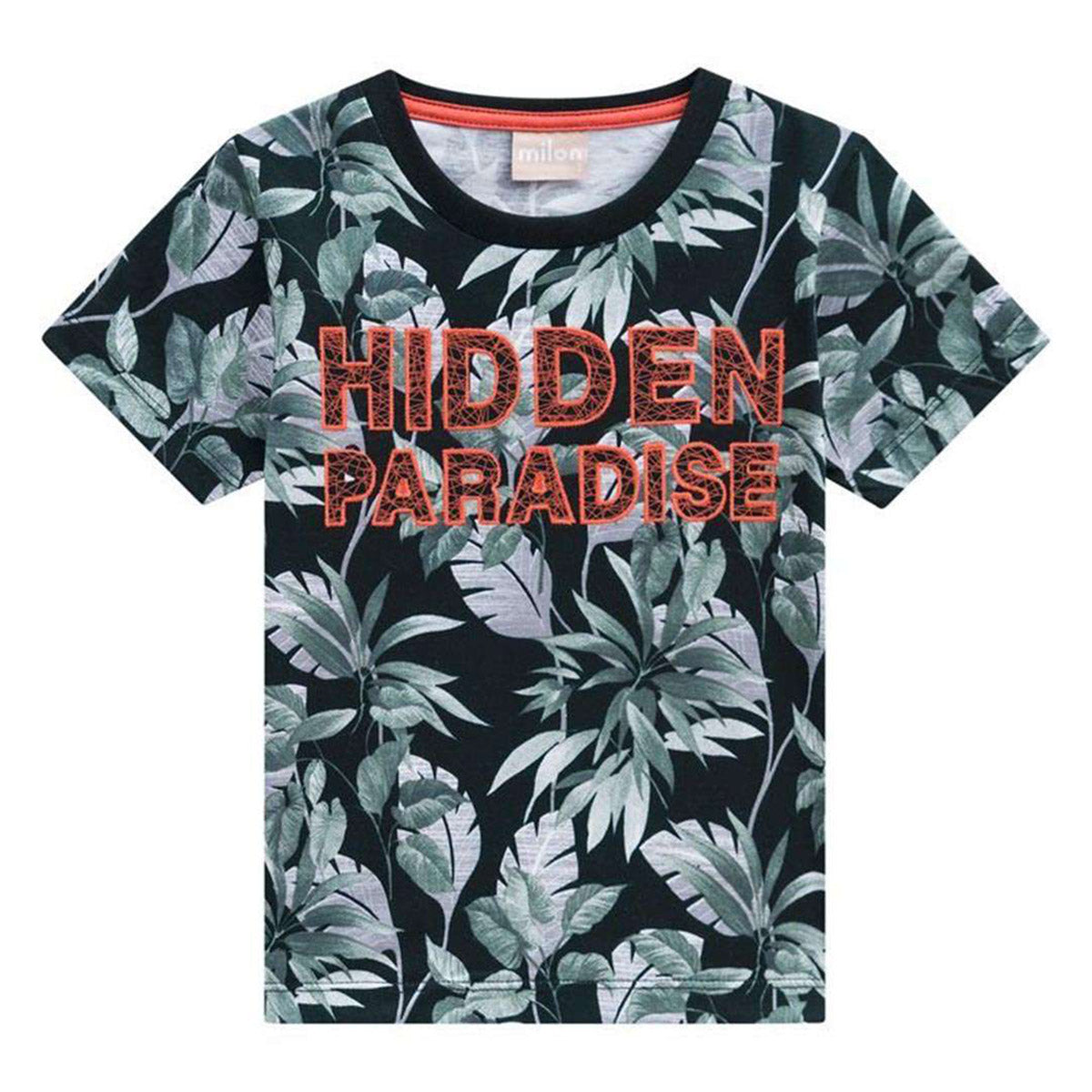 Camiseta Infantil Masculina Preta Folhagens - Milon