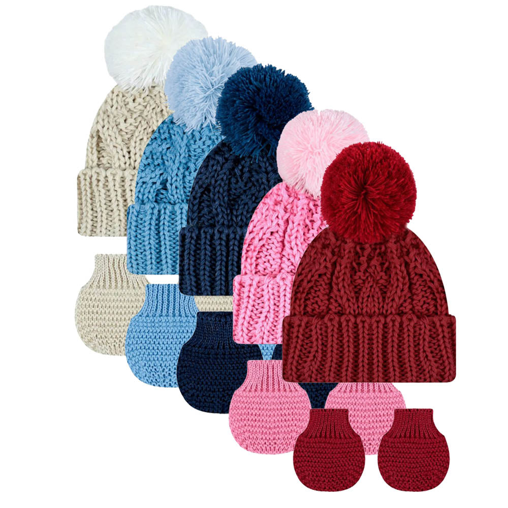 Kit Touca Pompom e Luva Acrílica Prematuro - Everly