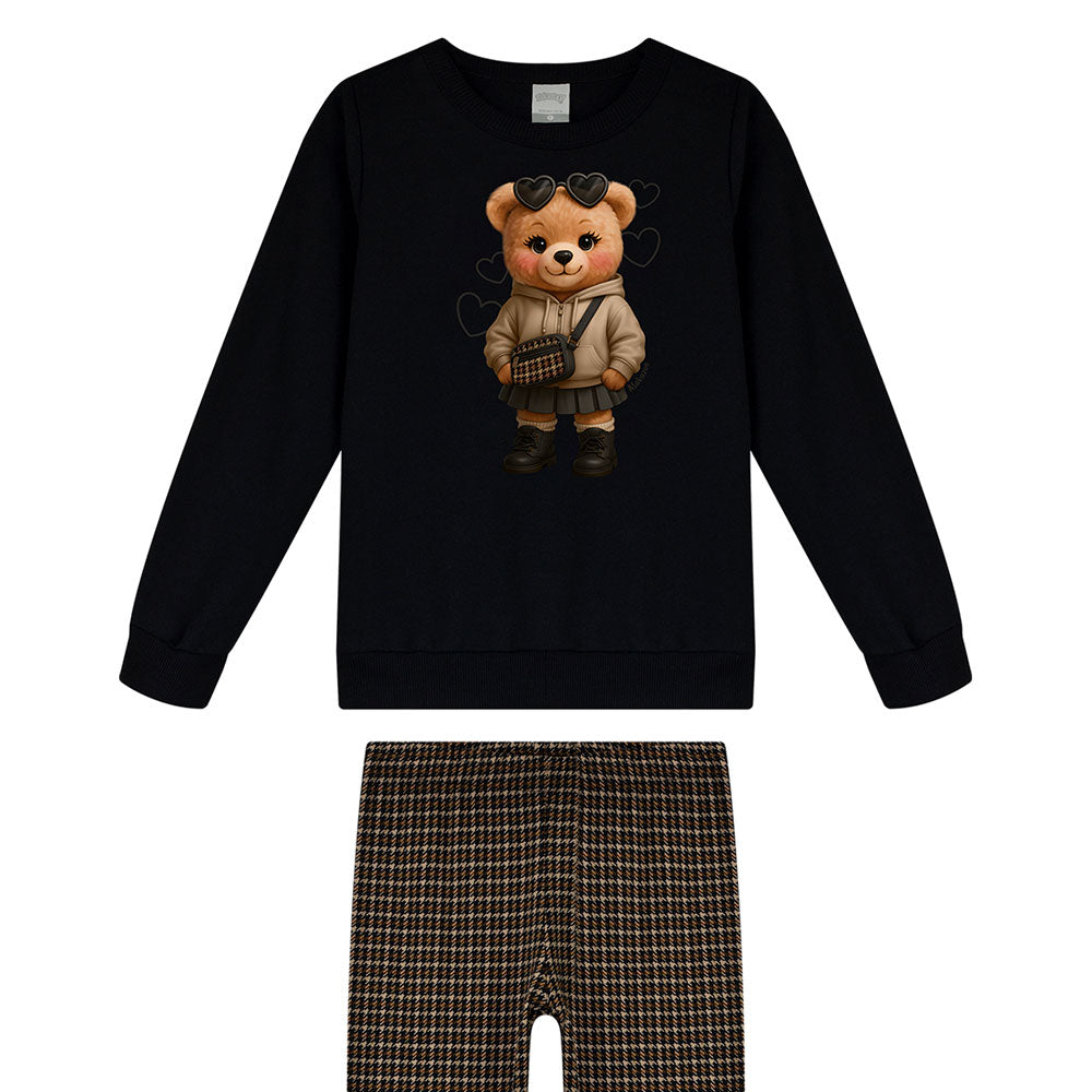 Conjunto Infantil Menina Moletom Sem Pelúcia Urso - Alakazoo